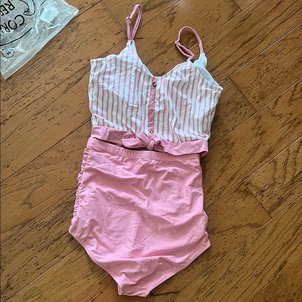 Coral Reef Pink Striped Swimsuit BRAND NEW - Picture 2 of 6